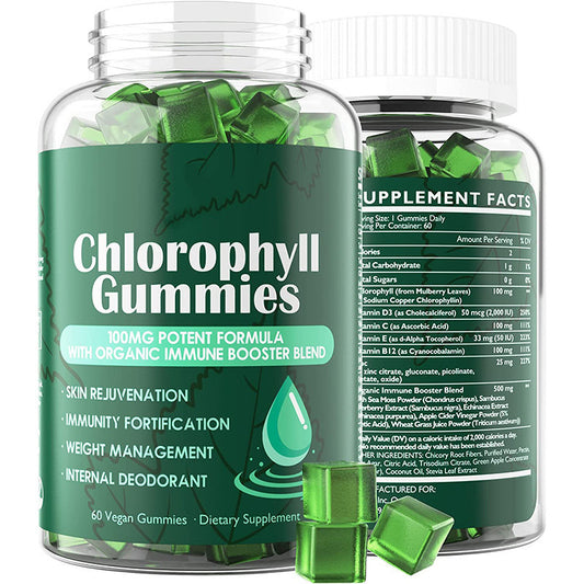 Sugar Free Chlorophyll Gummies - with Unfiltered ACV, Sea Moss & Elderberry, Echinacea, Vitamin D3, C, E, B12 - Natural Deodorant, Breathe Fresh, Immune & Digestion Support, Vegan Delicious Chews 60Ct