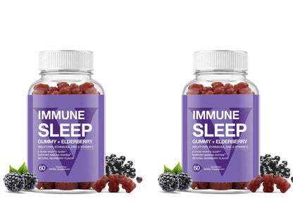 Immune Sleep Gummies with Elderberry - 3 mg Melatonin Supplement, L-theanine, Echinacea, Lemon Balm Support for Restful Sleep & Health Immunity, Vegan Sleep Aid for Adults - Raspberry 60 bears